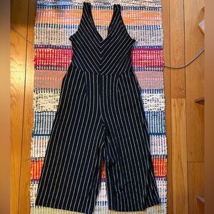 My Michelle Black and White Pinstripe V-Neck Wide-Leg Jumpsuit